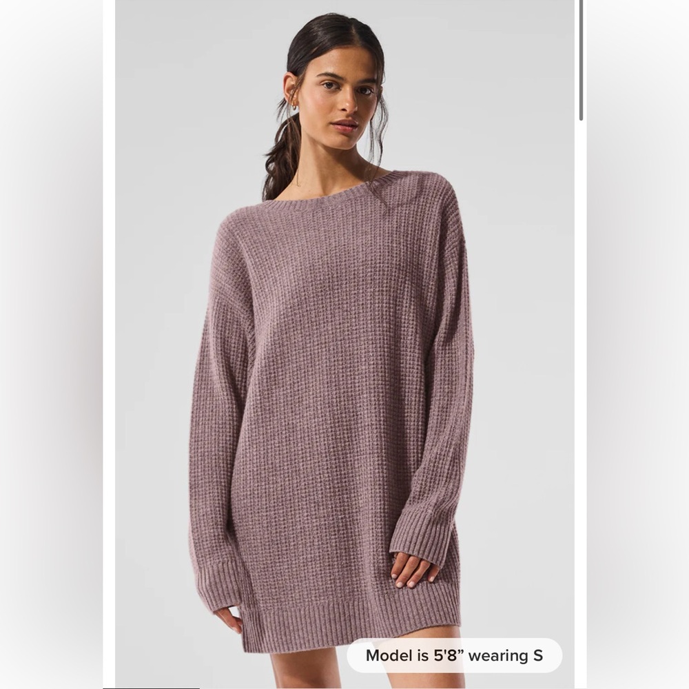 NWT ALO Yoga Cashmere Mushroom Heather Waffle Sweater Dress size Large